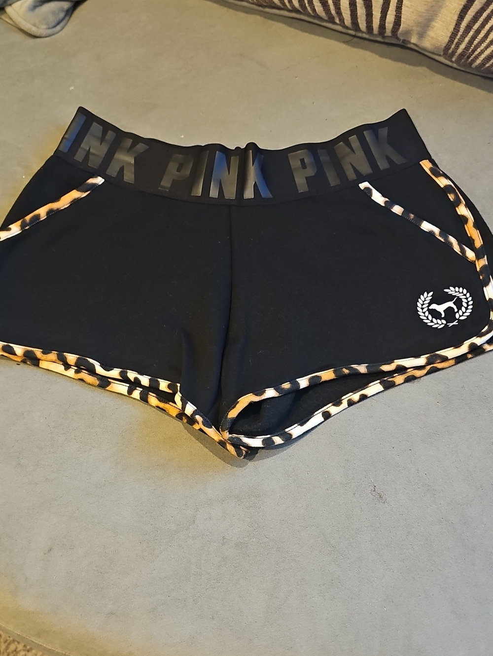 PINK Victoria's Secret Black Athletic Shorts with Leopard Trim
